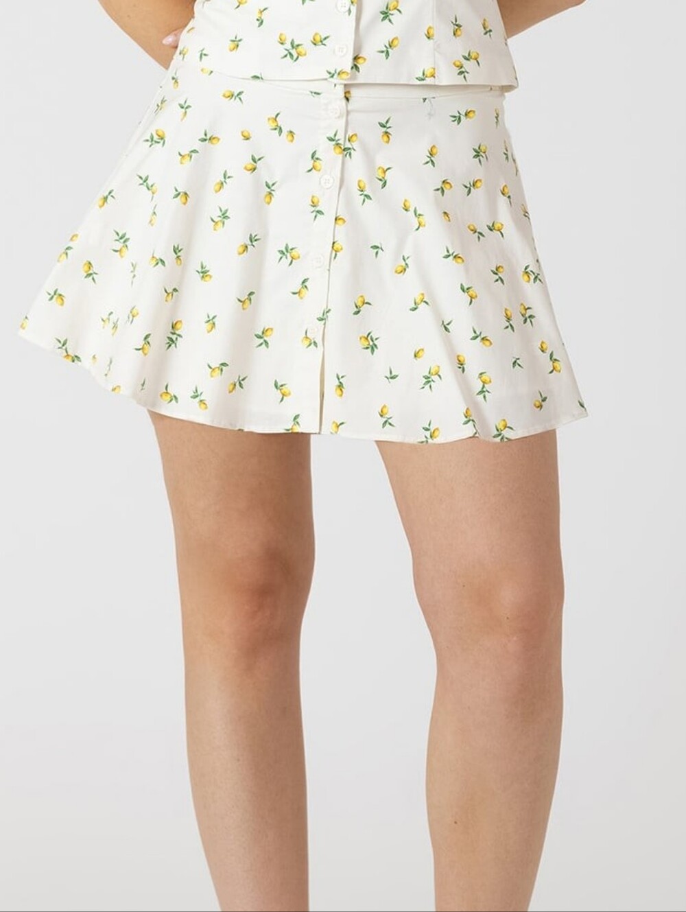 Zara Cream Lemon-Print Button-Front Skirt
